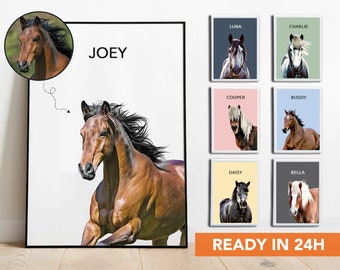 Custom paardenportret van foto Gepersonaliseerde cadeaus paardenliefhebber Custom paard print paard schilderij Paard gedenkteken cadeaus voor paardeneigenaren