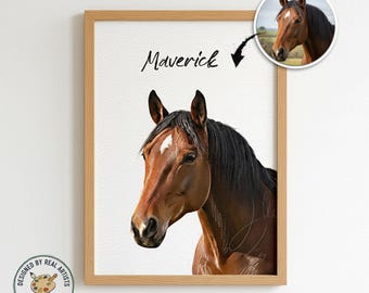 Hand Drawn Watercolor Horse Portrait from Photo Printable Digital Download Custom Equine Art High-Res JPG 8x10 A4