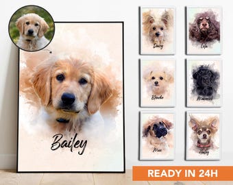 Custom Dog Watercolor Portrait Pet Art Personalized Dog Wall Art Digital Dog Painting Custom Pet Portrait Gift for Dog Lovers Home Decor