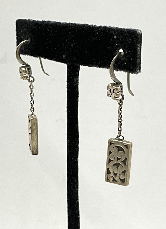 Vintage Sterling Silver Rectangular Scroll Dangle… - image 4