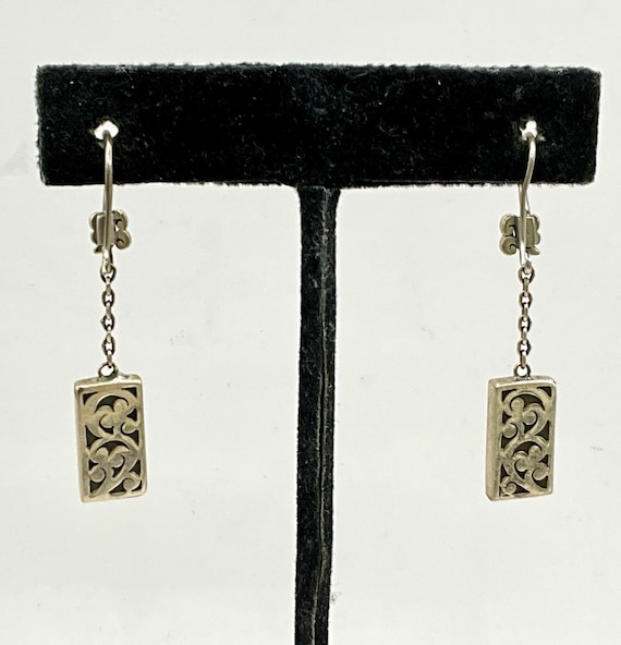Vintage Sterling Silver Rectangular Scroll Dangle… - image 3