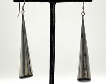 Boucles d'oreilles pendantes coniques modernistes HSS88 vintage en argent sterling 925 avec embouts en onyx noir