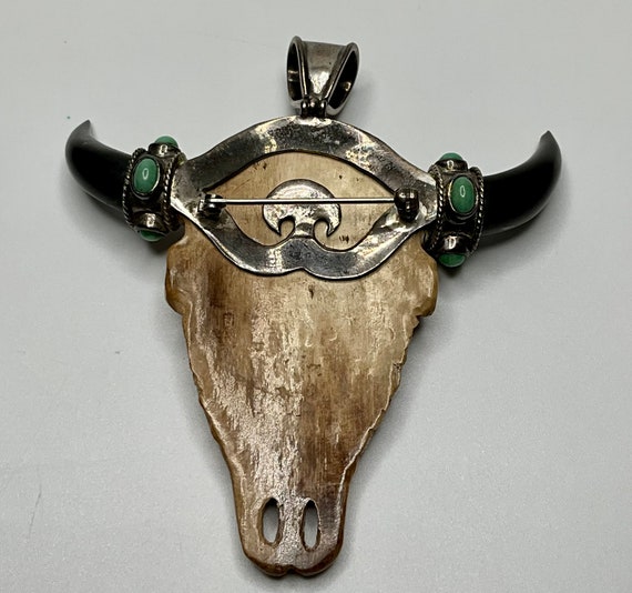 Native American Bull Skull Carved Intricate Desig… - image 5