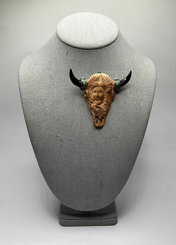 Native American Bull Skull Carved Intricate Desig… - image 1