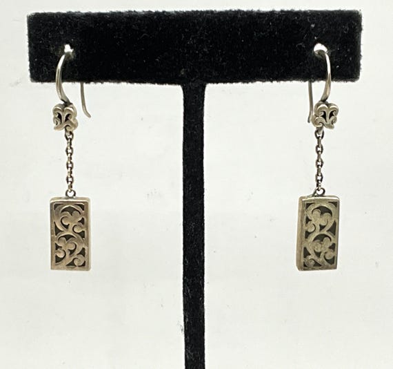Vintage Sterling Silver Rectangular Scroll Dangle… - image 1