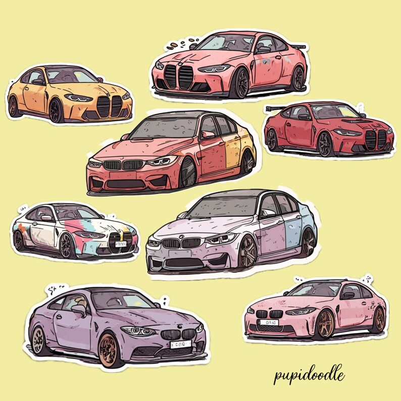 BMW Car Sticker Pack – Set of 8 Watercolor Style Sports Car Stickers ...