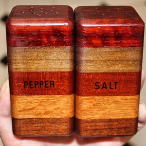 MCM Butcherblock Style Wooden Salt and Pepper Shakers