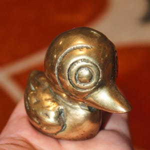 Vintage Brass Rubber Ducky / Baby Duck Figurine / Paperweight