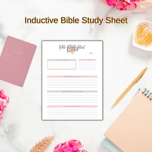 May include: Printable Bible study sheet with the title "Bible Study Sheet" and sections for "Scripture", "Key Verses", "Observation", "Interpretation", and "Application".