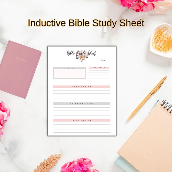 Inductive Bible Study Sheet, Printable Bible Study Template, Bible Study Note-Taking Sheet