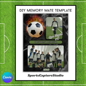 May include: DIY Memory Mate Template with a soccer player in a white jersey with black trim and a soccer ball on fire. The text reads "Liam Rogers #10 HOT SHOTS SOCCER TEAM 2026 SportsCaptureStudio".