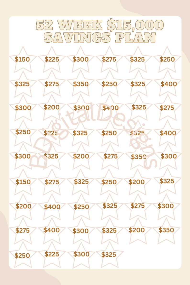 52 Week Savings Template Package: 6 Instant Printable Digital Downloads ...