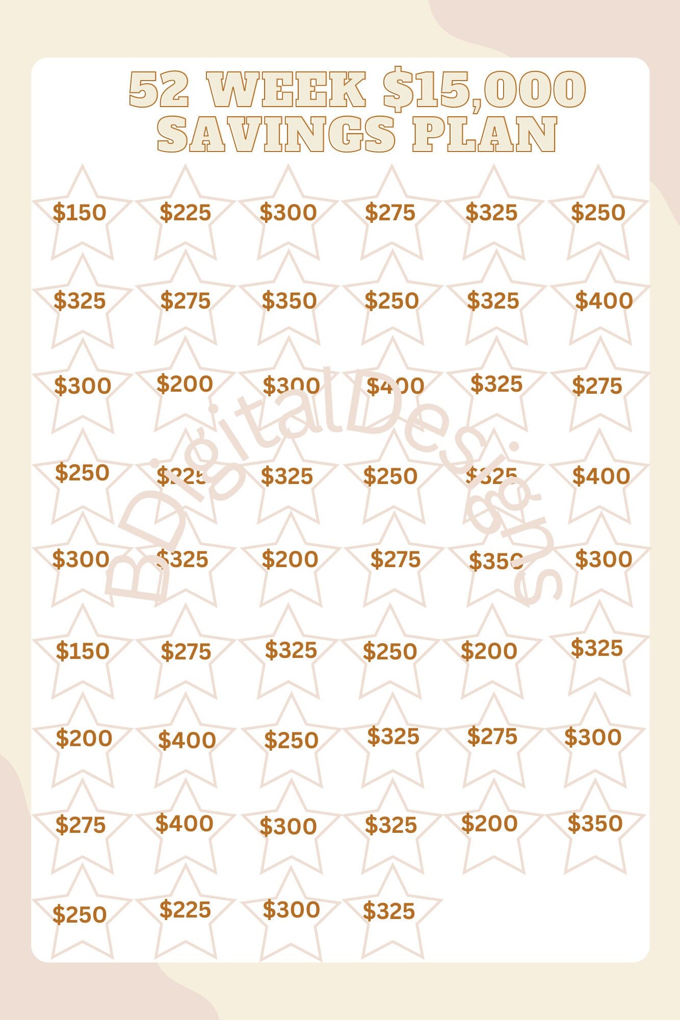 52 Week Savings Template Package: 6 Instant Printable Digital Downloads ...