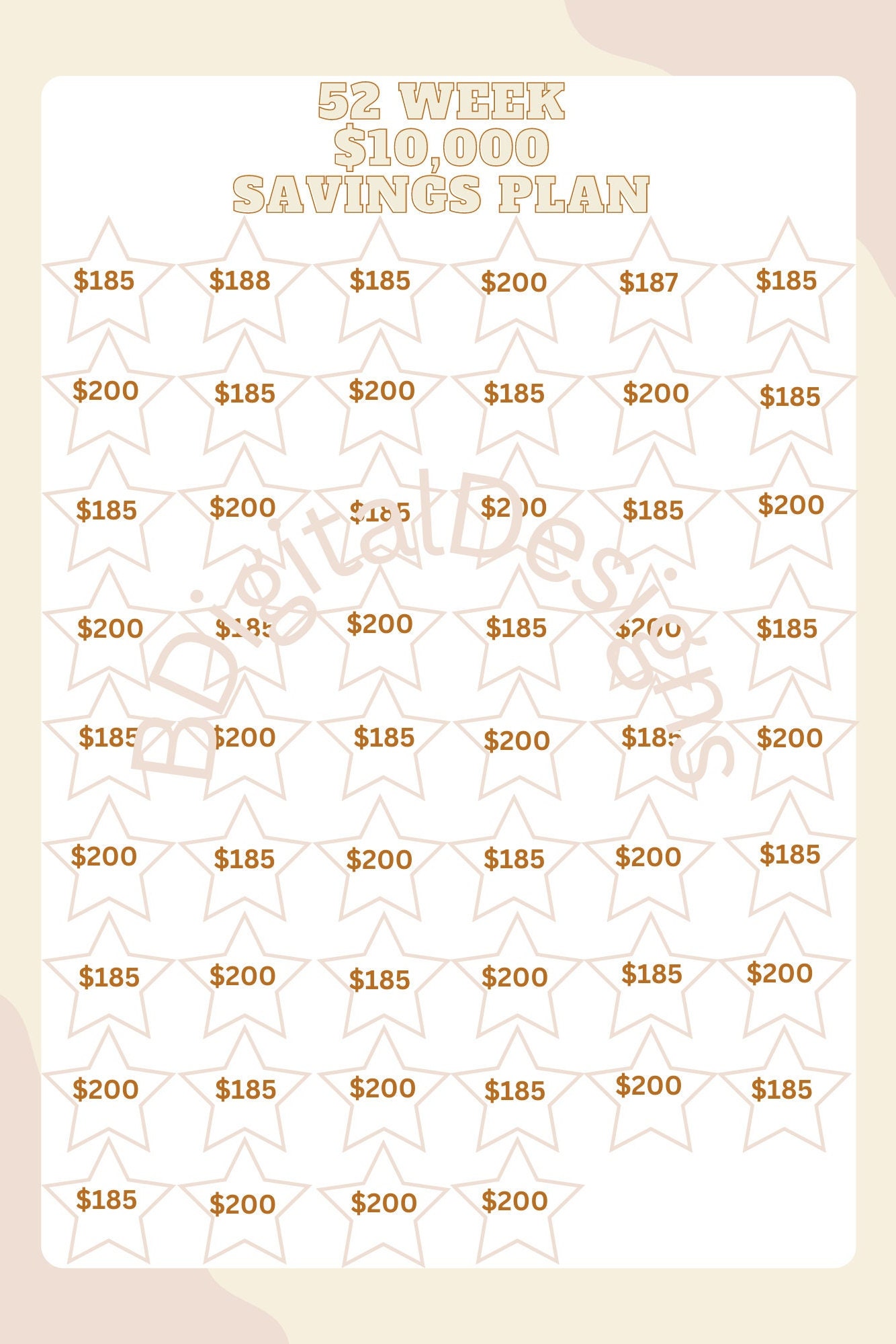 52 Week Savings Template Package: 6 Instant Printable Digital Downloads ...
