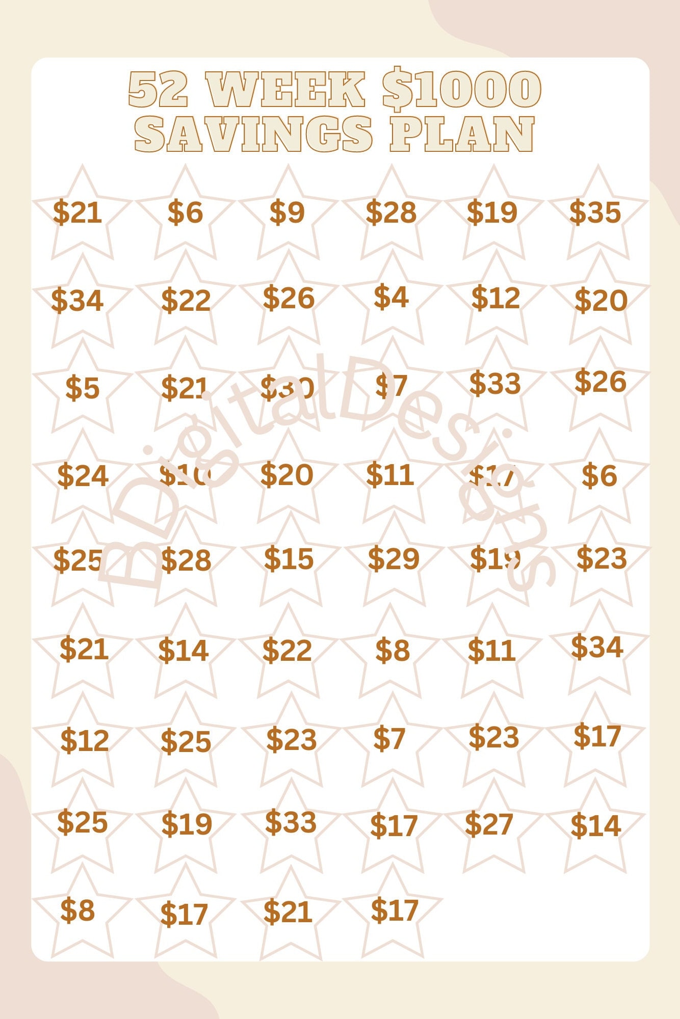 52 Week Savings Template Package: 6 Instant Printable Digital Downloads ...