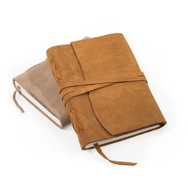 Large Suede Leather Organic Paper Journal/Sketchbook or Small