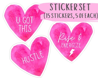 Set de pegatinas motivacionales para San Valentín (15 pegatinas) - Acuarela rosa