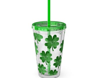 Vaso de trébol de la suerte: vaso de viaje con pajita para el Día de San Patricio