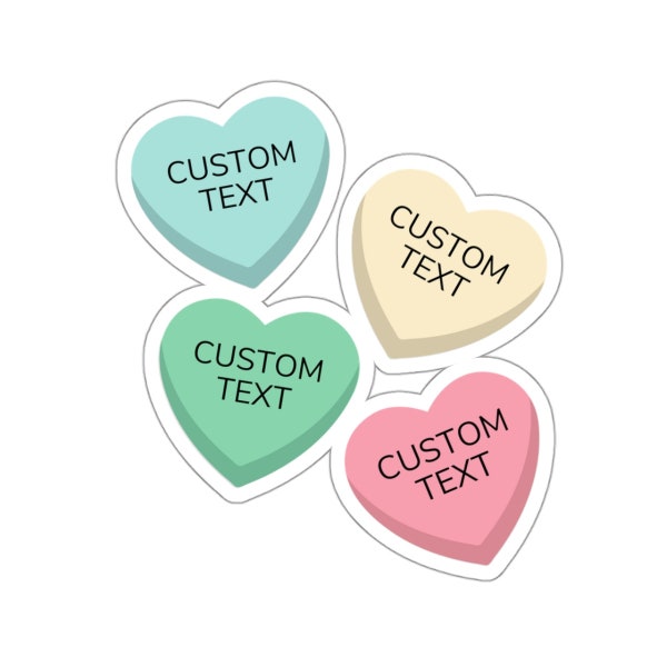 Custom Valentine's Day Heart Candy Sticker Candy Hearts Conversation Hearts Pink Purple Yellow Blue School Kids