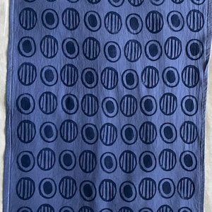 Hand dyed and hand printed Tea towel. Light blue 100% cotton fabric with dark blue design, block printed with hand carved printing block.