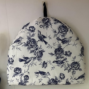Handgemachter floraler Teewärmer: Blauer Vogel, 100% Baumwolle