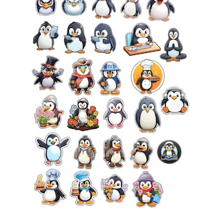 Lustige cartoon Pinguin Sticker selbstklebend - 28 hochwertige Aufkleber Scrapbook Handy Kalender Sammelalbum