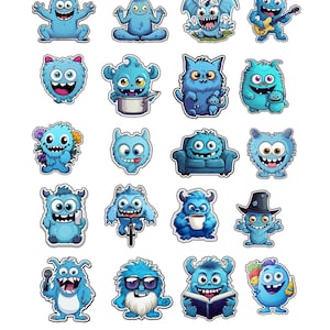 Lustige blaue Monster Sticker selbstklebend freundliche monsters 20 hochwertige Aufkleber Handy Kalender Sammelalbum