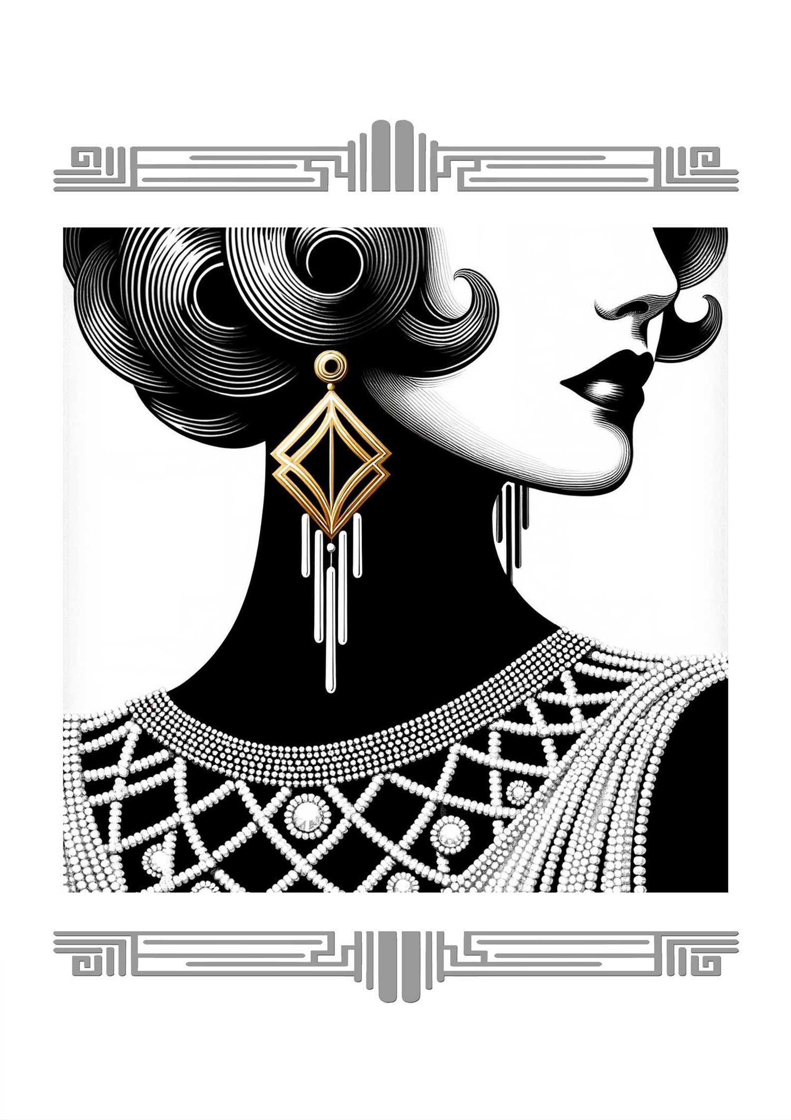 Art Deco Flapper Girl Poster Download | Gold Earrings & Pearl Dress ...