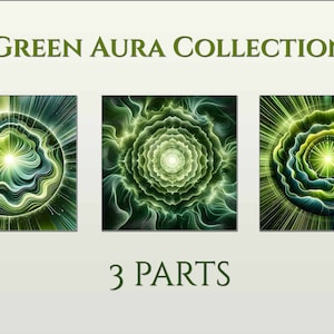 Grünes 3er Set Aura-Symbol-Kunst | Esoterische grüne Ausstrahlung | Mystisches Energiezentrum | grüne Wandbilder | Download Poster