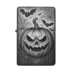 Halloween Pumpkin Engraved Lighter – Spooky Jack-O’-Lantern with Webs & Bats, Customizable Gift for Horror Fans