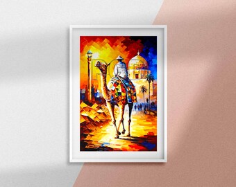 Egypt Culture Mosque - Oil and Palette Knife Painting Style Print - Digital Art Digital Download - Digital Wall Art