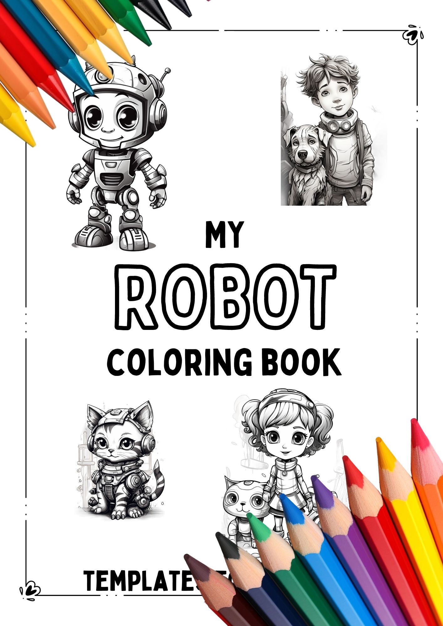 25x Robots to color in, coloring pages for children, kids coloring book, printable coloring pages for kindergarten, children's birthdays