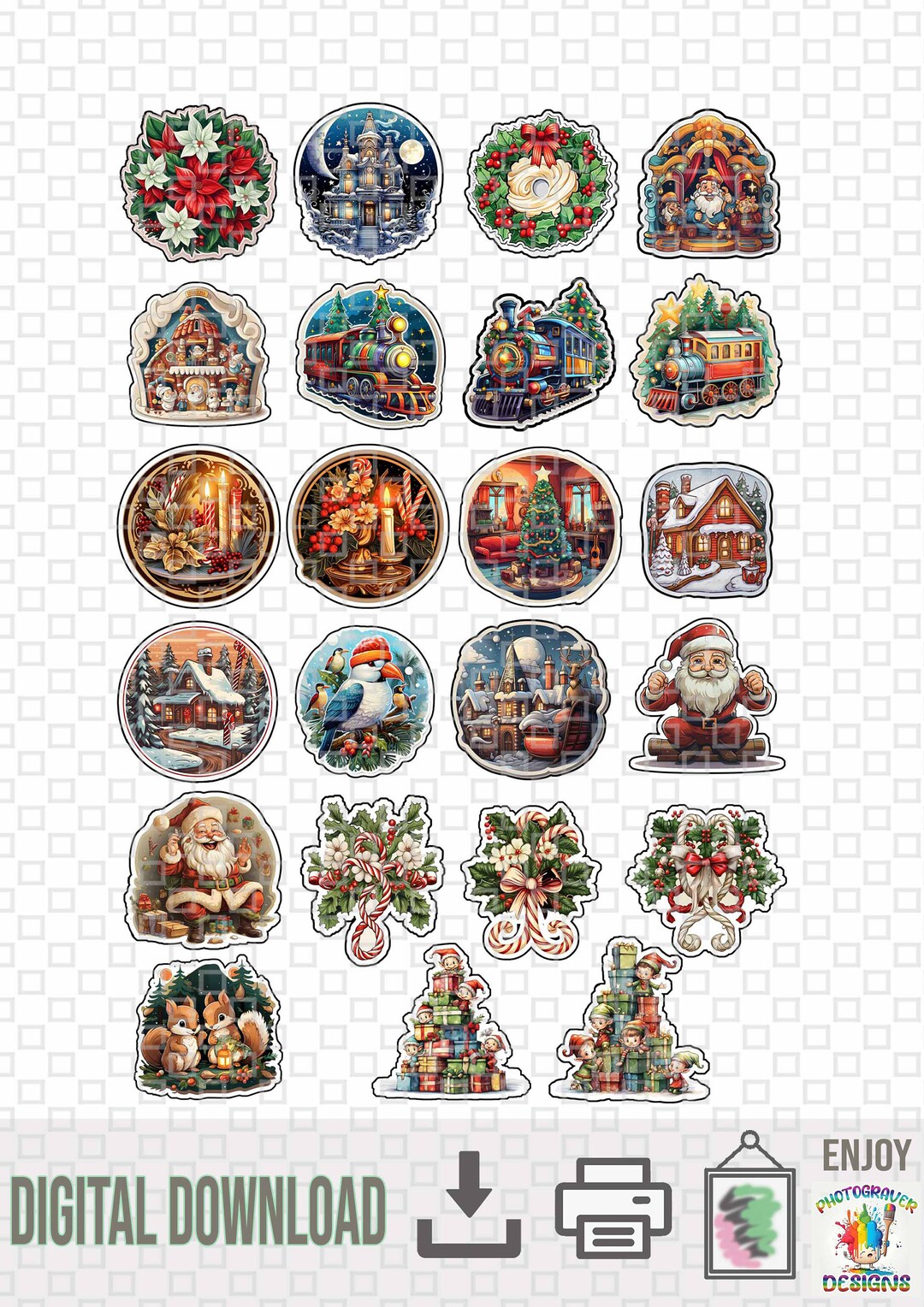 Set of 23 Beautiful Christmas Stickers Christmas Decoration Gingerbread ...