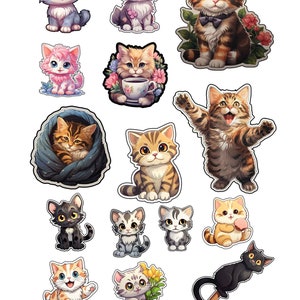 Katzen Sticker niedliche Fellfreunde süße Kätzchen Aufkleber 15 große hochwertige Aufkleber selbstklebender Vinylfolie