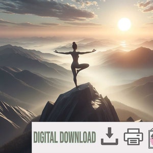 Meditation in the mountains sunrise yoga relaxation mountain panorama nature poster wall decoration poster for download