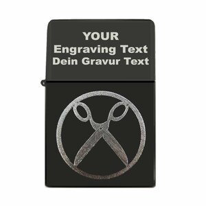 Friseur Zunft Wappen Gravur Feuerzeug + persönlicher Textgravur personalisiertes Geschenk Friseur Friseurin Haarstylist (leer)