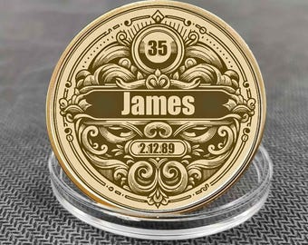 Personalized birthday coin 40 mm with tree of life - gift idea for round birthdays and anniversaries