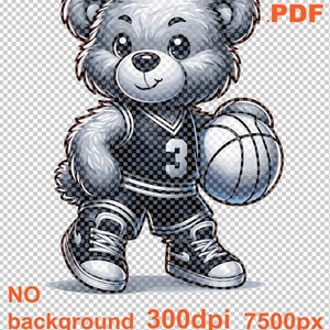 Cute Teddy Bear Sticker, Basketball Player, Jersey, SVG & PNG, Notebook Scrapbooks Calendar, Teddy Bear Mascot