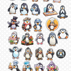 Set 28 Lustige cartoon Pinguin Sticker, tolle Pinguin Aufkleber Scrapbook Handy Kalender Sammelalbum -  Sofort Download
