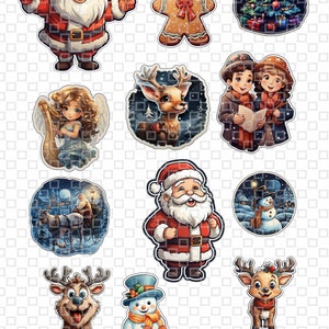 Set of 12 Xmas Christmas stickers Christmas decoration printable Christmas pictures stickers, scrapbook calendar direct download