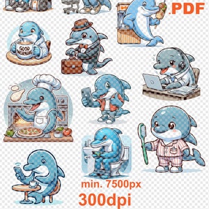 Delfin Clipart Download Bundle, Cartoon süße Delfin Clip Art Set 11 hochwertigen SVGs PNGs, Delphine