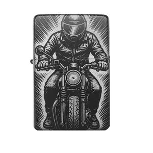 Motorcycle Rider Lighter – Biker Silhouette in Black – Personalized Engraving, Gift for Bikers