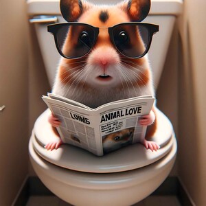 Funny hamster on toilet with newspaper mobile funny animal poster WC bathroom mobile wall picture poster for download
