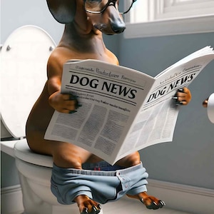 Divertente bassotto sul water con giornale mobile poster animale divertente WC bagno mobile poster immagine da parete poster da scaricare