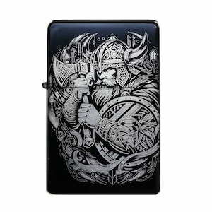 Personalized Viking Lighter with Engraving - Detailed Line Art Viking Axe Design