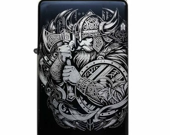 Personalized Viking Lighter with Engraving - Detailed Line Art Viking Axe Design