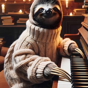 Funny sloth at the piano music poster music room decoration funny animal pictures digital wall art mural for instant download