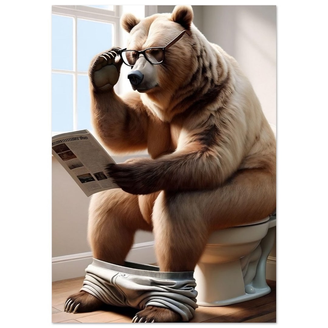 Funny Bear on Toilet, Funny Animals, Animal Cartoon, Guest Toilet