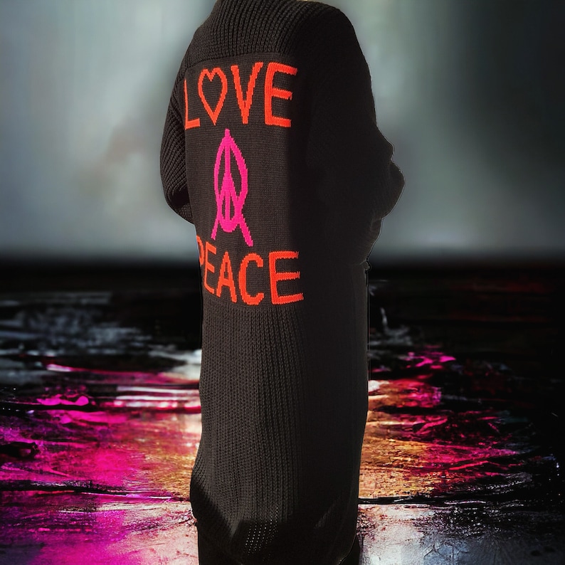 Langer Strickcardigan Love & Peace Schwarz