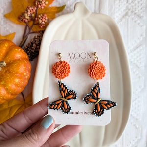 Mexican dia de los muertos clay earrings| Monarcas & Cempasuchil | Día de muertos earrings